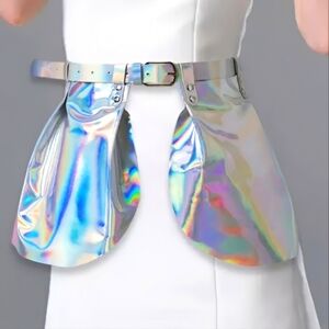 Cool Shiny PU Leather Holographic Belt Skirt Size S/M